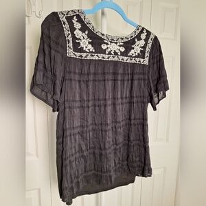 Black Embroidered Short Sleeve Top NWOT